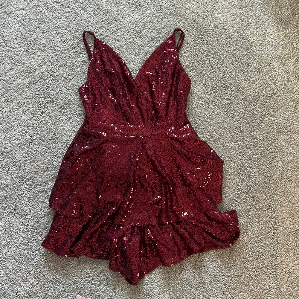 Altr’d State Red Sparkly Romper Dress